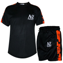 (13 Years, Black & Orange) Boys Orange T Shirt Shorts A2Z Project Camo Set