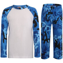 (11-12 Years, Camo Blue) Girls Boys Camo Blue Contrast Sleeves Pyjamas 2-13