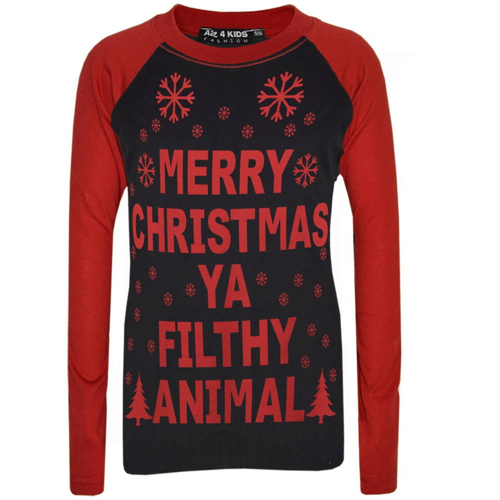 (13 Years, Black & Red) Girls Boys YA FILTHY Printed Xmas Pyjamas 5-13