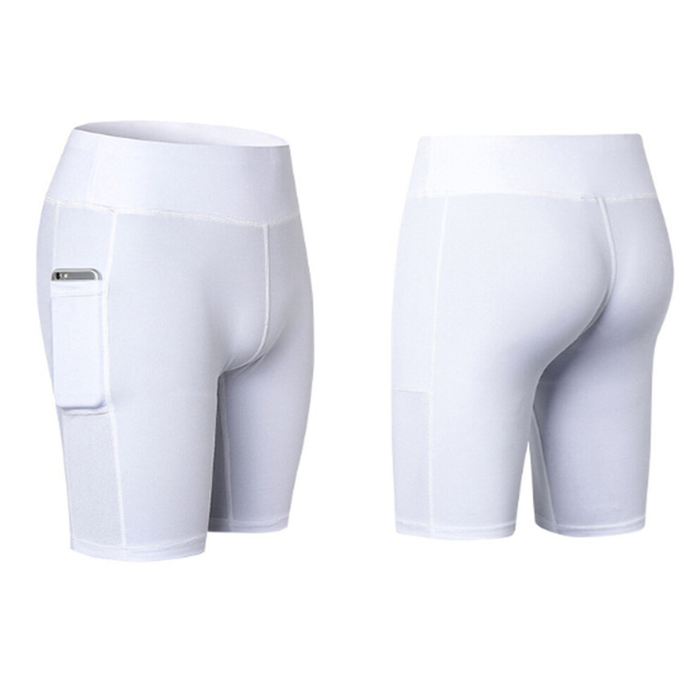 (White, XXL (UK 12-14)) Women's Exercise and Yoga Shorts with Pockets