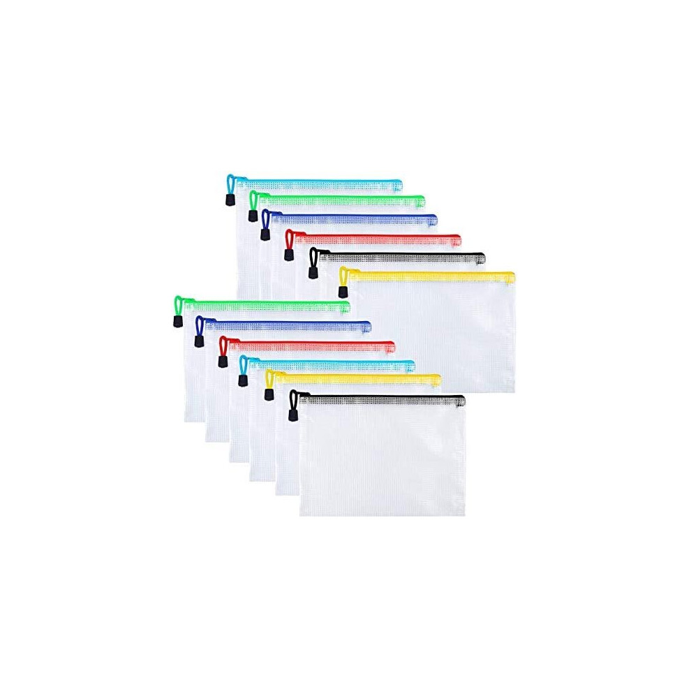 12Pcs A5 Plastic Wallets,yeestone Zip Lock Mesh Document Bag Clear Pencil Cases File Folder Organiser for Shcool,Stationary,Office Supplies,Paper