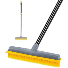 Rubber Floor Brushes, Artificial Grass Cleaner Brush with 127CM Long Handle,Indoor Broom with Squeegee Edge for Carpet Pet Hair Sweeping,Push B