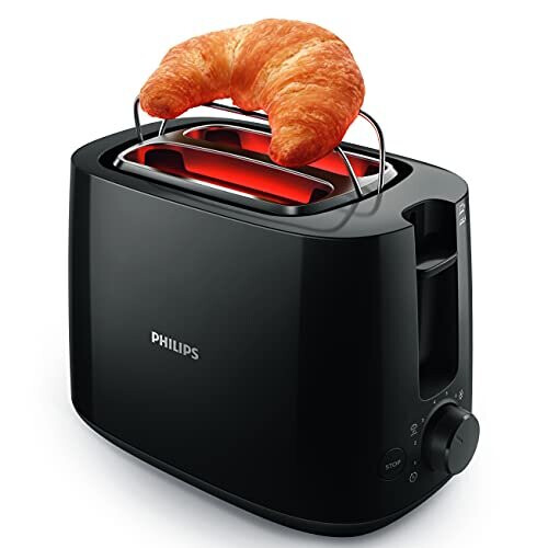 Philips Philips Toaster, 8 Settings, Integrated bun warming rack, Compact design, Black, HD2581/91 2