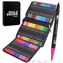 Laconile Dual Tip Brush Pens, 60 Colouring Pens with Brush Tip and Fineliner Tip, Felt Tip Pens with Case for Adults Kids,Brush Maker Pens for Dr