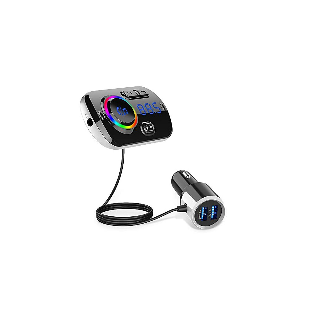 Bluetooth Fm Transmitter For Car,Bluetooth Car Adapter Qc3.0 Fast Car Charger,Bluetooth 5.0 Car Radio Audio Receiver With Led Backlit Dual Usb Po 783647648766