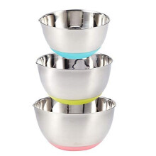 FAB4HOME 3 Pieces Stainless Steel Mixing Bowls Set with Spouts & Non Slip Silicone Base Multicolour, Nesting Metal Bowl Set for Baking Cooki