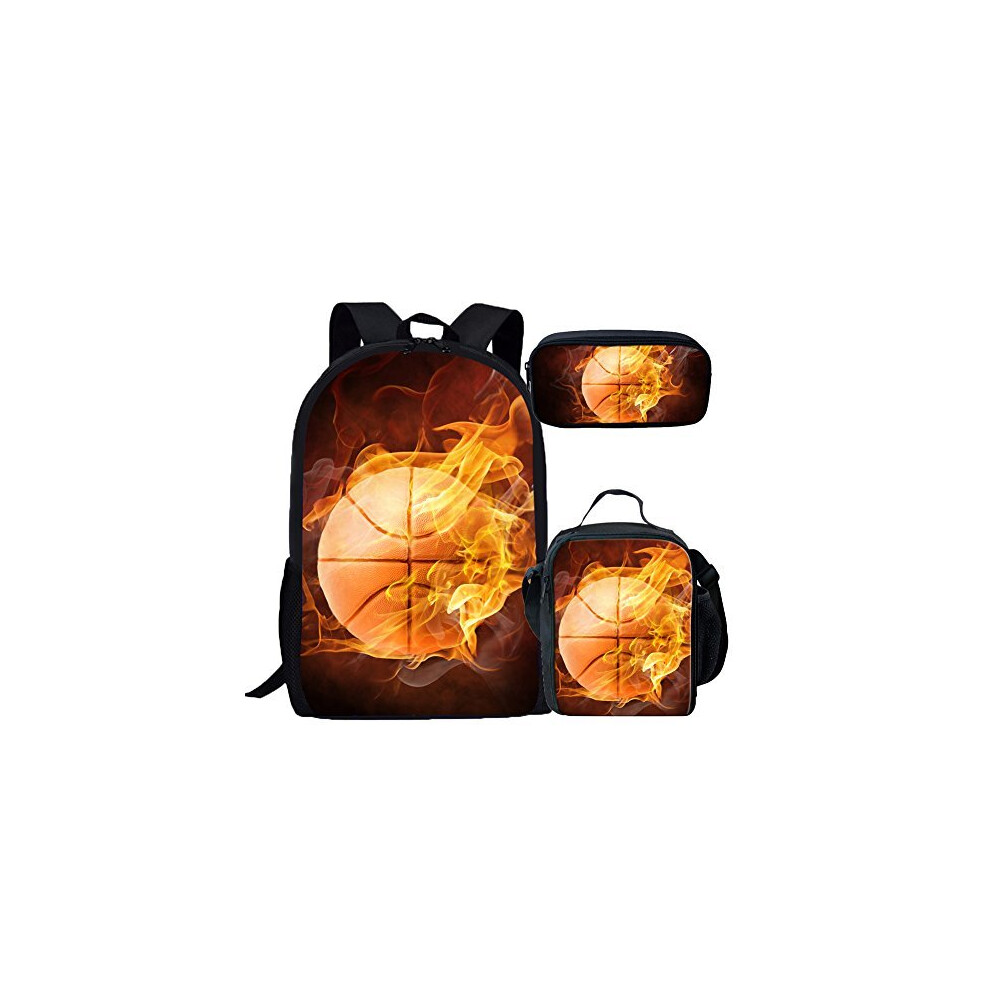 Coloranimal 3 Sets of School Shoulder Backpack+Lunch Bag+Pencil Case 3D Basketball Packs