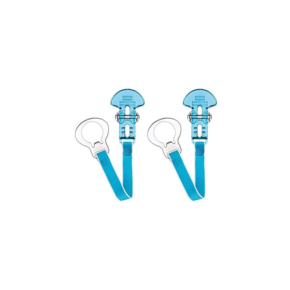 MAM Soother Clips, Pack of 2, Baby Soother Chain Fits All MAM Soothers, Newborn Essentials, Blue with Blue Strap (Soothers Not Included)