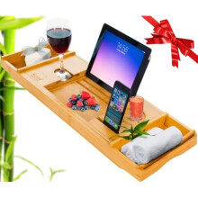 Klass Home Bath Tray | Bath Caddy | Bath Board with Book Rest Device Holder (iPad / Tablet / iPhone / Smartphone) Candle & Wine Glass Holder Exte