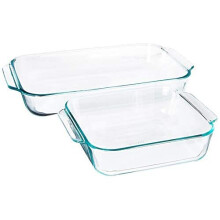 Pyrex Basics Clear Glass Baking Dishes - 2 Piece Value-Plus Pack - 1 Each: 3 Quart Oblong, 2 Quart Square by Pyrex