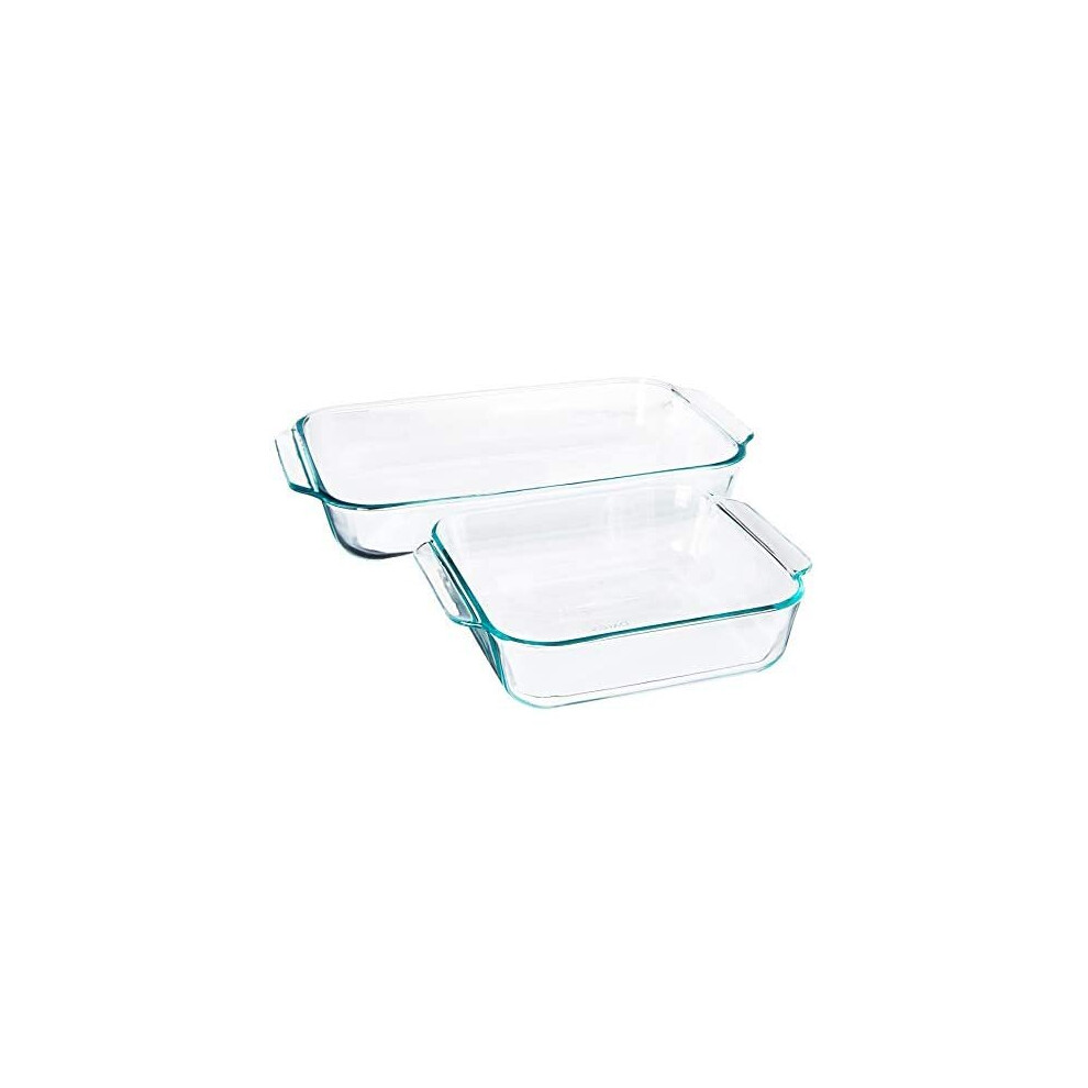 Pyrex Basics Clear Glass Baking Dishes - 2 Piece Value-Plus Pack - 1 Each: 3 Quart Oblong, 2 Quart Square by Pyrex