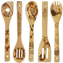Nightmare Before Christmas Wooden Spoons Cooking & Serving Utensils Set - Natural Burned Wooden Spoon Slotted Kitchen Utensil Fun Gifts Idea