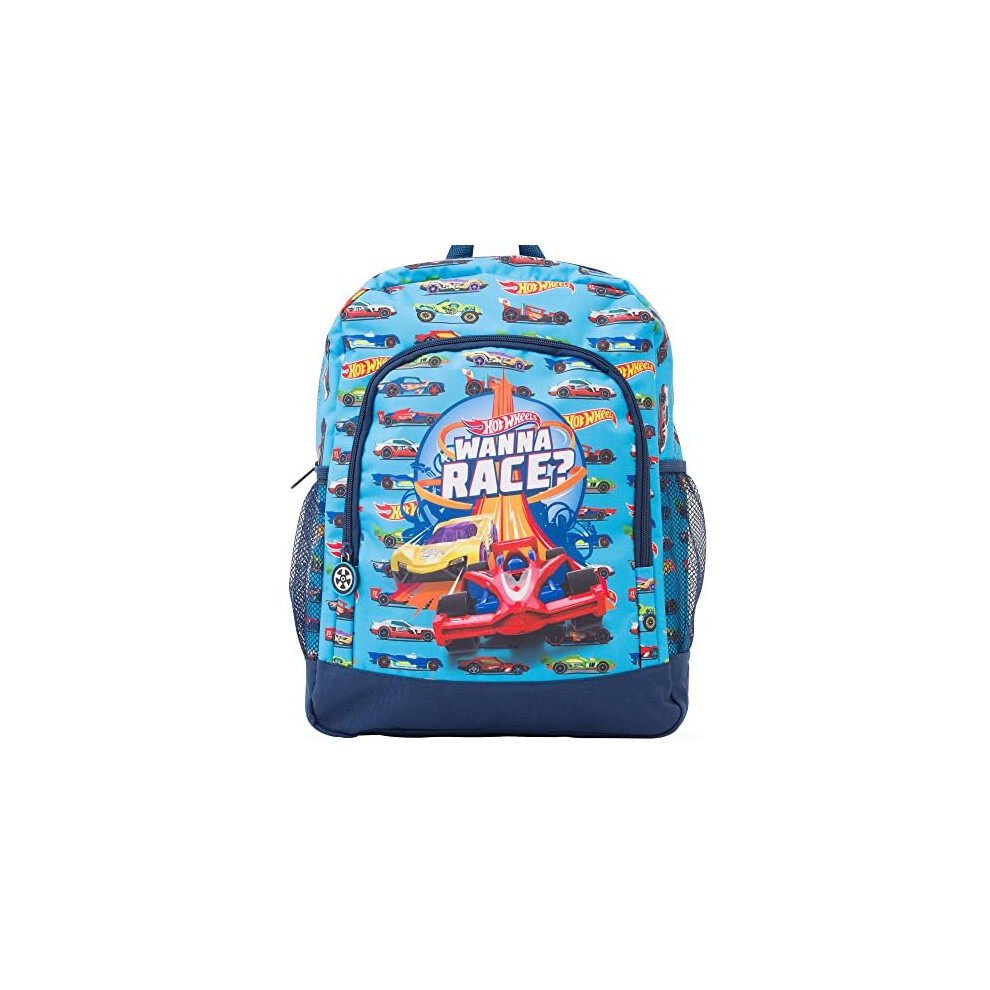 Hot Wheels Licenced Backpack School Bag | Official Kids Car Back pack | Large Blue Rucksack for School Sports Travel | Back to School Childrens b