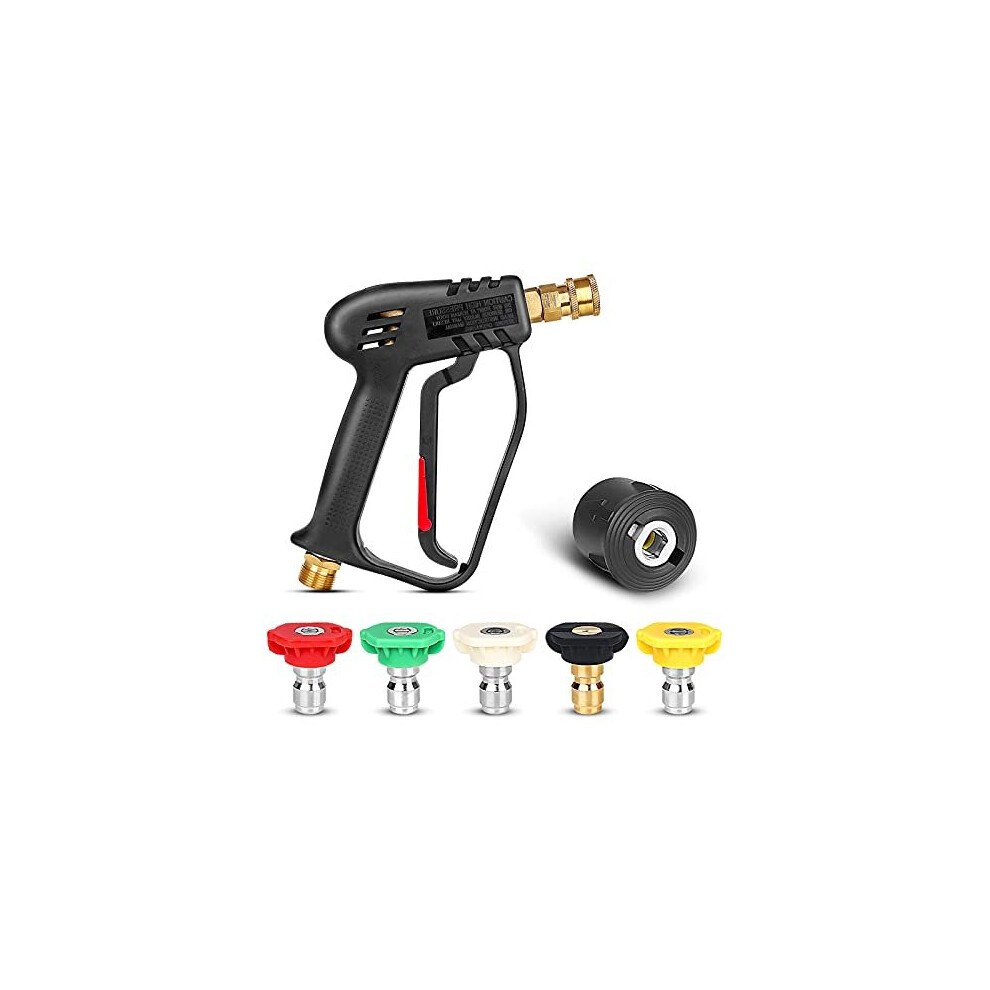 Qooltek High Pressure Washer Gun with 5 Detachable Spray Nozzle Tip, 1/4" Quick Connector & Adapter, M22-14mm Fitting Car Jet Washer Cleanin