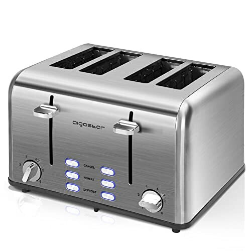 Aigostar Stainless Steel Toaster 4 Slice, Independent and ExtraWide
