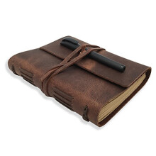Leather Journal Writing Notebook - Genuine Leather Bound Daily Notepad for Men & Women Lined Paper 240 Kraft Pages, Handmade, Rustic Brown, 5 x 7