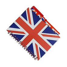 Union Jack Notebook and Matching Pen - Medium A6 Size/London Souvenir Wirebound Notebook/British Flag Design Print/Distressed/UK Notepad