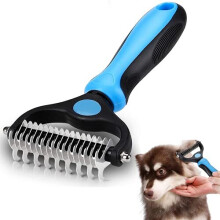 NA 2 In 1 Pet Grooming Tool Dematting Comb for Dogs & Cats 2 Sided Undercoat Rake Deshedding Tool Cat Matted Fur Remover For Long Haired Cat
