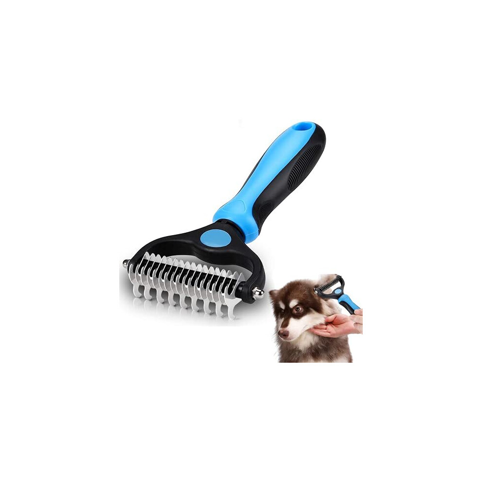 NA 2 In 1 Pet Grooming Tool Dematting Comb for Dogs & Cats 2 Sided Undercoat Rake Deshedding Tool Cat Matted Fur Remover For Long Haired Cat