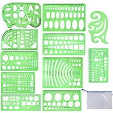 11 Pieces Geometric Drawings Templates Stencils Plastic Measuring Template Rulers Clear Green Shape Template For Drawing Engineering Drafting Bui