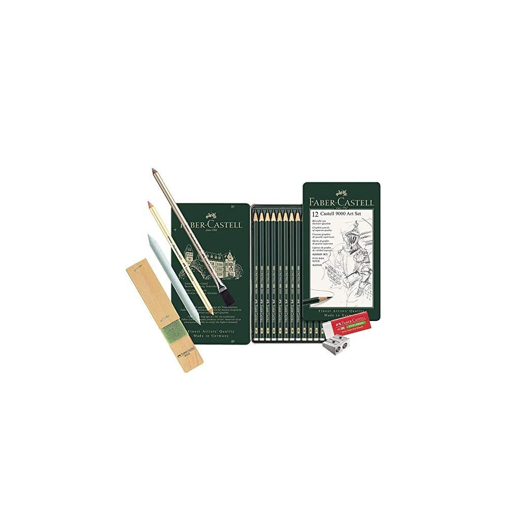 Faber-Castell 119065  Pencil Castell 9000, Set of 12 Art Set, Contents 8B  2H, Basic assortment 8b - 2h, Graphit-Kunst-Set