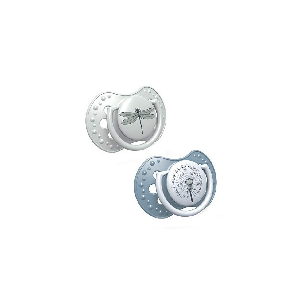 2X Baby Silicone Soother 6-18 Months | Pack Of 2 | Hygenic Cover | Dynamic Tip | Enables Free Breathing | Botanic Collection | Grey Lovi