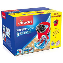 Vileda SuperMocio Box with Bow 3Action XL and Two Microfibre Bows and Power, Plastic/Microfiber, Red