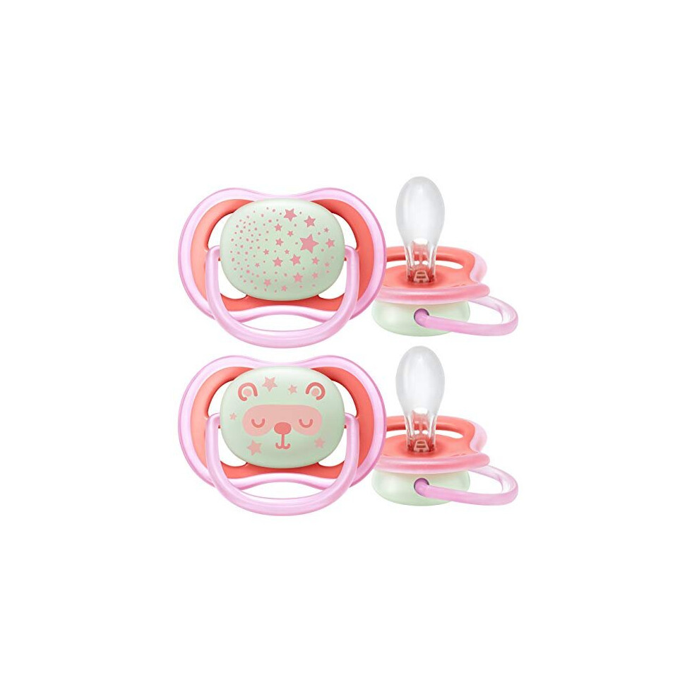 Avent Scf376/22 Ultra Air Night Dummy, 6-18 Months, Glow In The Double Pack, Star/Bear Dark Philips