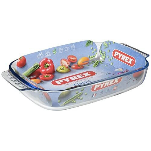 Pyrex Pyrex Borosilicate Glass Rectangular Roaster with Easy Grip Handles, 39x25cm 1