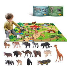 YouCute 15 Animal Toys for 3 4 5 6 Years Old Boys Girls Jungle Wild Set Educational Plastic Animal Toys with Play Mat Lion Tiger Party Gifts