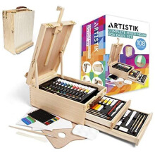 Wooden Table Top Easel for Art - 108 Piece Complete Mixed Media Box Easel Set for Artists, Premium Beechwood Adjustable Easel with 2 Drawers and