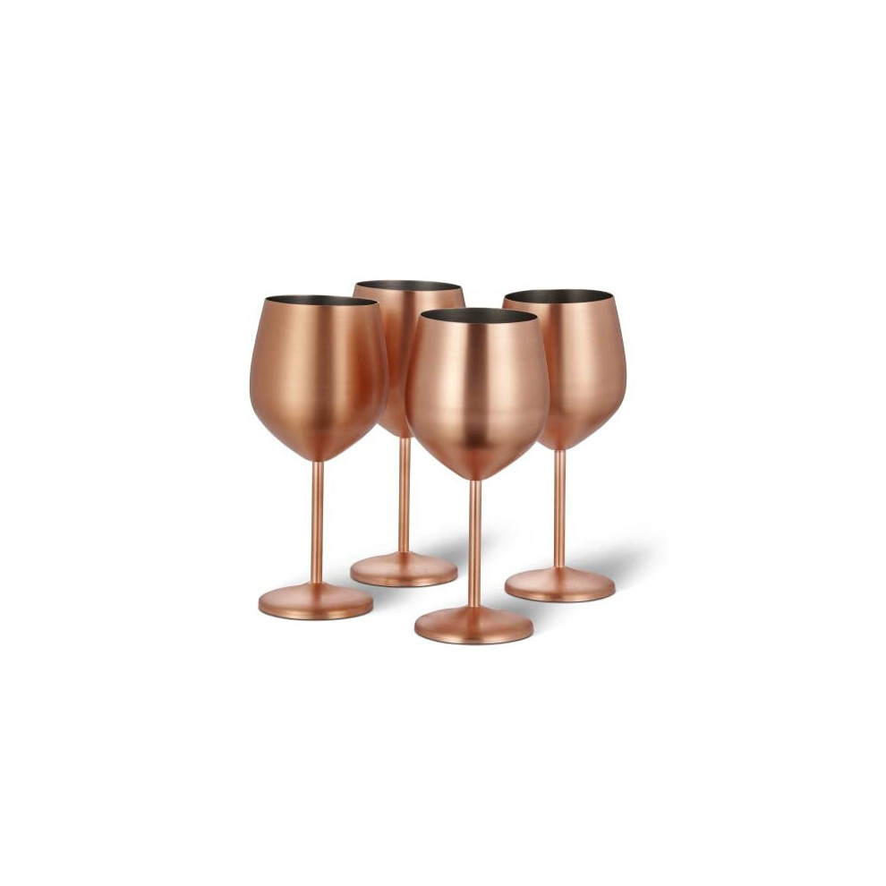 Oak & Steel - 4 Copper Rose Gold Wine Glass Gift Set - Stainless Steel Shatterproof Party Glasses, 540ml