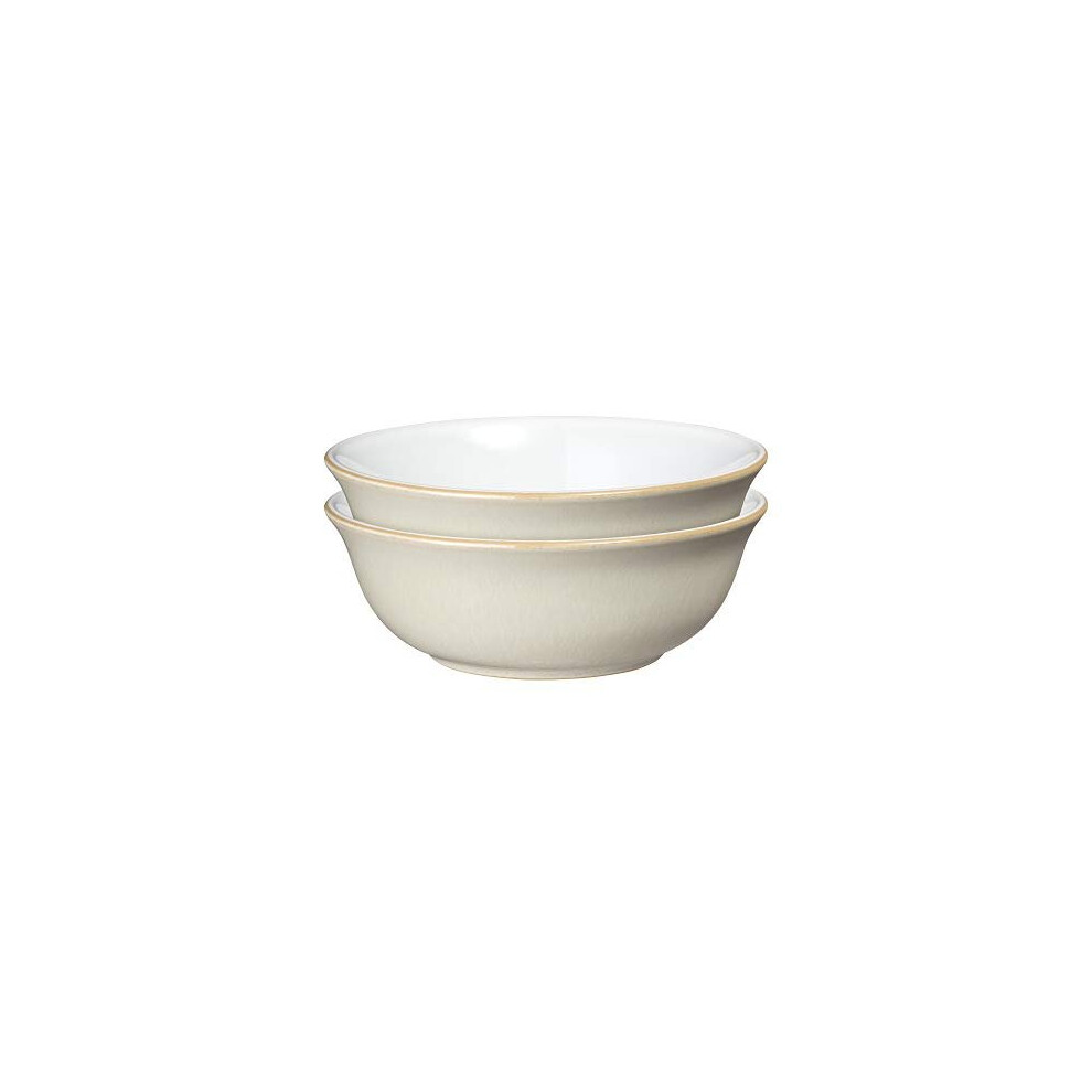 Denby Linen 16048807 2-Piece Cereal Bowl Set - Durable Stoneware, Dishwasher/Oven/Microwave/Freezer Safe Cream