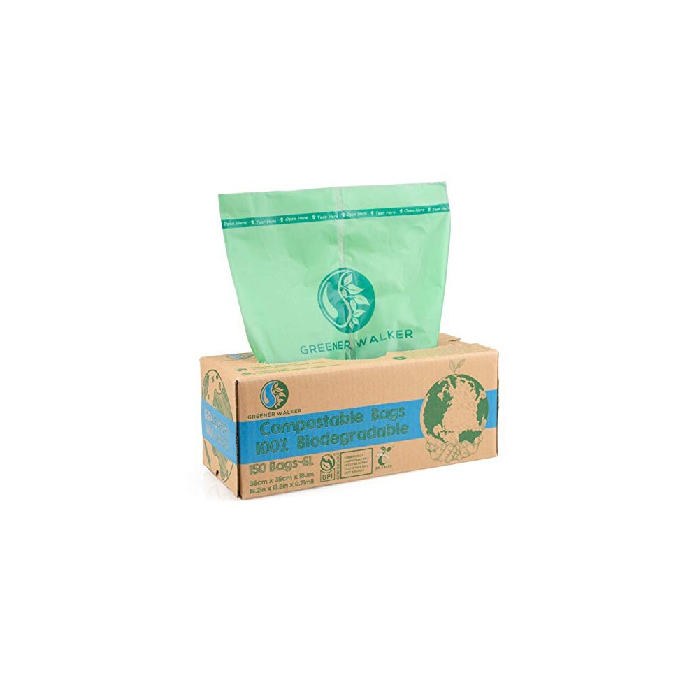 Greener Walker 6L-150Bags 100% Compostable Biodegradable Bin Liners 6L/10L/30L Food Waste Bags with EN13432 Certificate Caddy Kitchen Bin Liners