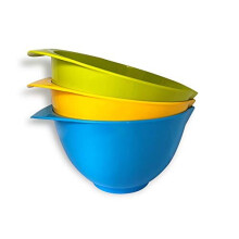 Mixing Bowl with spout and Handle | Set of 3 - Green, Yellow, Light Blue | Beautifully Bright Coloured Bowl Set | Compact, Stackable & Ergon