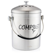 RED FACTOR Deluxe Compost Bin for Kitchen Worktop - Stainless Steel Food Waste Caddy with Innovative Dual Filter Technology - Includes Replacemen