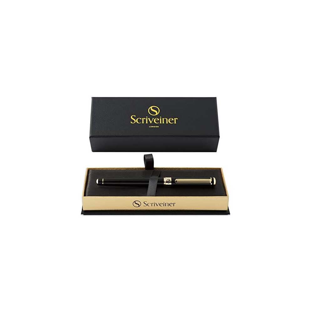 Rollerball by Scriveiner London - Stunning Rollerball Pen with 24K Gold Finish, Schmidt Ink Refill, Best Roller Ball Pen Gift for Men & Women, Pr