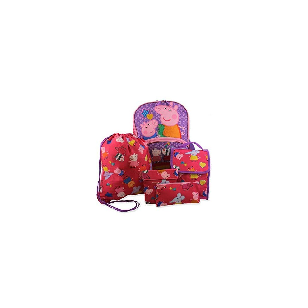 Peppa Pig Girls 5 piece Backpack and Lunch Bag School Set - Multi - One Size