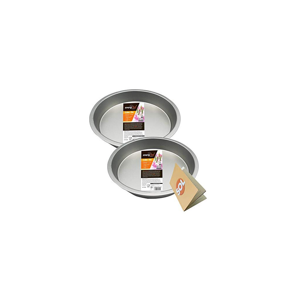 2pk Round Cake Tins | Durable Stainless Steel Baking Tins 20.3cm Diameter x 3.5cm Depth | Heats Quickly and Evenly | Cake Baking Equipment f