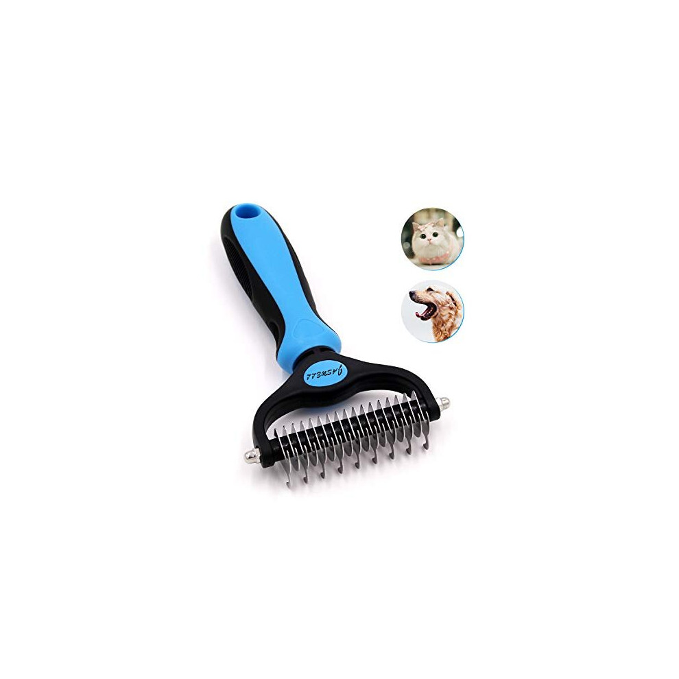 JASWELL Pet Grooming Tool Dematting Comb for Dogs& Cats 2 Sided Undercoat Rake for Easy Mats &Tangles Removing