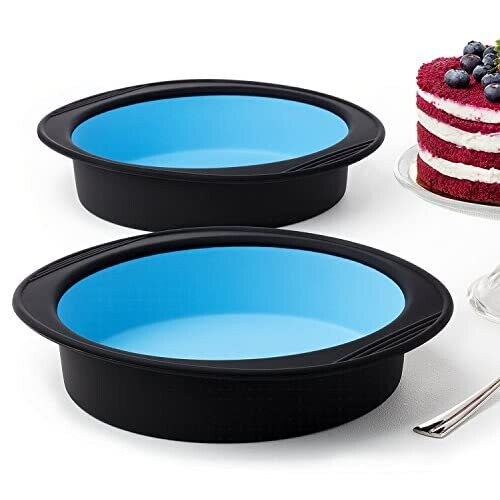 Maxi Nature Round Cake Tins Set of 2 - Non Stick, Durable, Easy to Clean Pans - Microwave, Dishwasher & Freezer Safe - Food Grade Silicone M