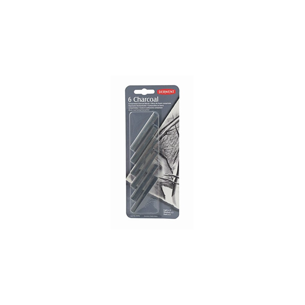 Derwent Charcoal Drawing Blocks, Set of 6 Compressed Charcoal Sticks, Professional Quality, 35996 - Black