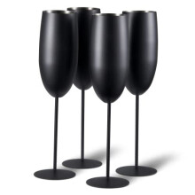 Oak & Steel - 4 Champagne Flute Glasses, Matte Black Stainless Steel Shatterproof Glass Gift Set - 285ml