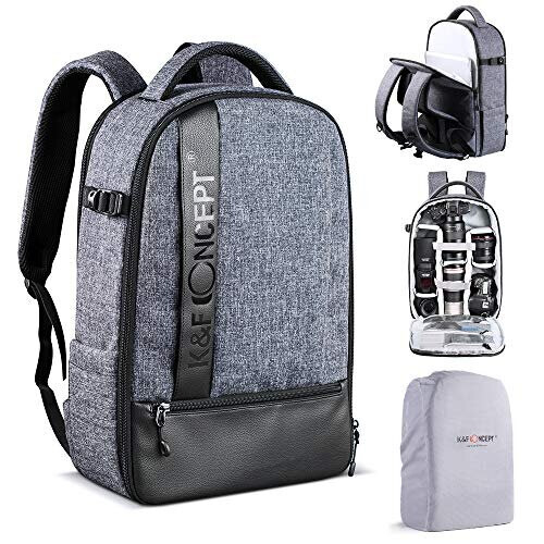 K&F Concept Camera Backpack, Professional Large Capacity Waterproof Photography Bag with Rain Cover, 15