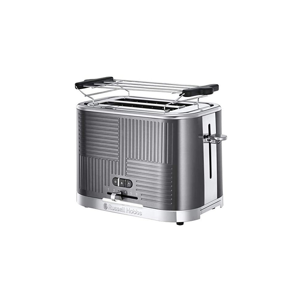 New Russell Hobbs 25250-56 Toaster Stainless Steel Geo Grey