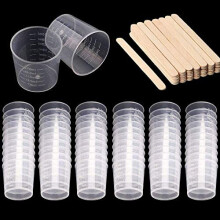 60 Pack 30ml Plastic Mixing Cup Measuring Cups Graduated Cups with 50 Pack Wooden Stirring Sticks Plastic Mixing Kit for Mixing Resin Paint