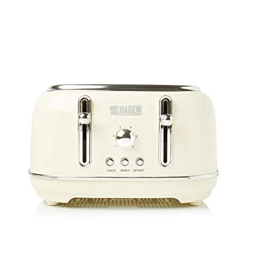 Haden Haden Highclere Toaster - Electric Stainless-Steel Toaster with Reheat and Defrost Functions, Four Slice, Cream - SF094