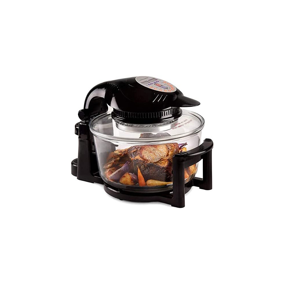 Andrew James 12 - 17 Litre Black 1400W Digital Halogen Oven Cooker With Hinged Lid | Full Accessories Pack Including Skewers | Spare Bulb |