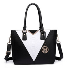 Miss Lulu Leather Look V-Shape Shoulder Handbag (Black)