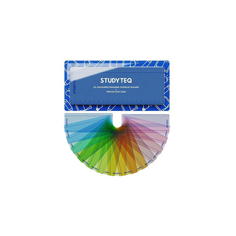 Studyteq 15 X Professional Dyslexia Coloured Reading Overlays And Rulers + Protective Case | Reading Tracking Rulers For Visual Stress, Dyslexia,